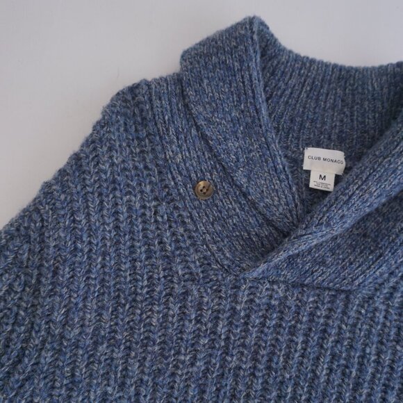Club Monaco Blue Gray Knit Fisherman 80% Lambswool Collared Sweater Medium - Picture 10 of 10